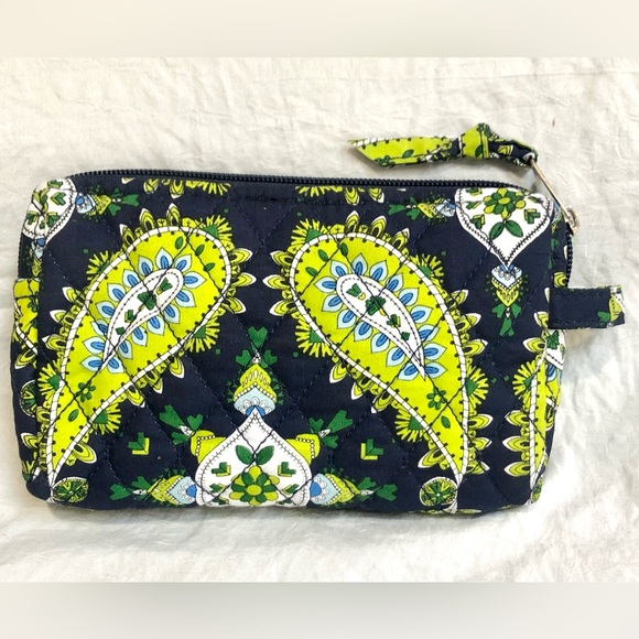 PAISLEY quilted Cosmetic/Toiletry Bag Navy blue/lime green size 7x5 NWOT - Picture 2 of 7